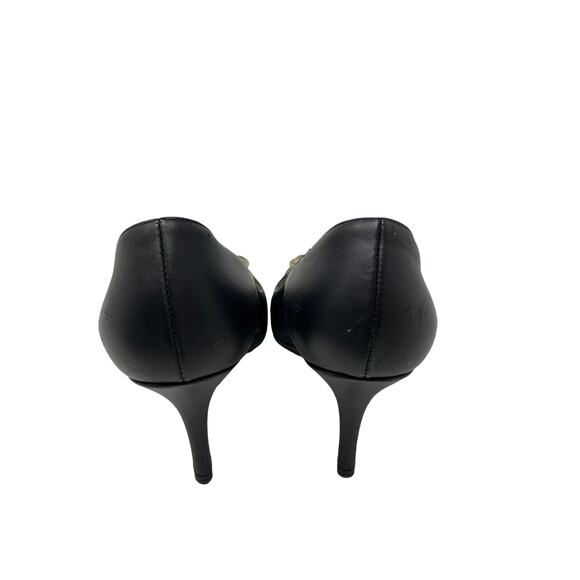 Fendi Heels Womens 36.5 FF Buckle Pumps Black Gold Leather Round Toe Slip On - Picture 5 of 12